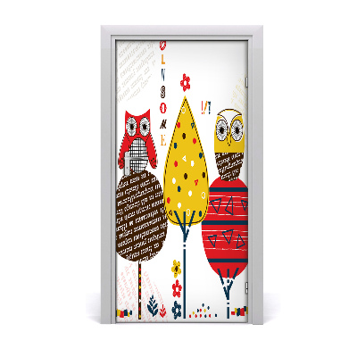 Self-adhesive door sticker Owls on the trees