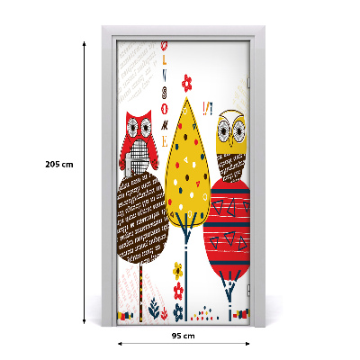 Self-adhesive door sticker Owls on the trees