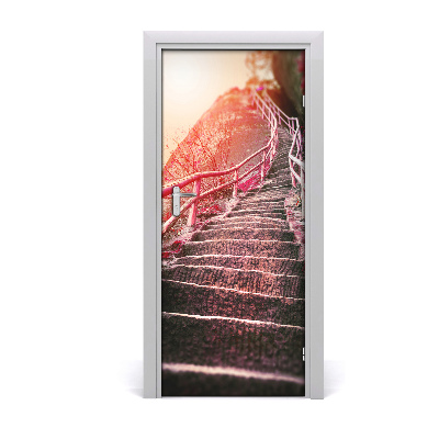 Self-adhesive door wallpaper Stairs in the mountains