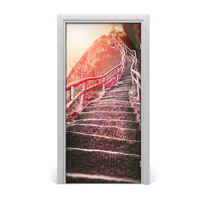 Self-adhesive door wallpaper Stairs in the mountains