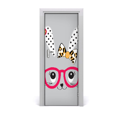 Self-adhesive door sticker Rabbit with glasses