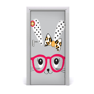 Self-adhesive door sticker Rabbit with glasses