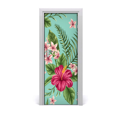 Self-adhesive door veneer Hawaiian flowers