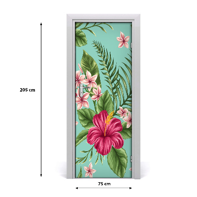 Self-adhesive door veneer Hawaiian flowers