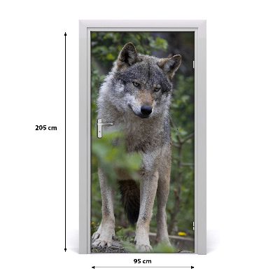 Self-adhesive door sticker A wolf in the forest