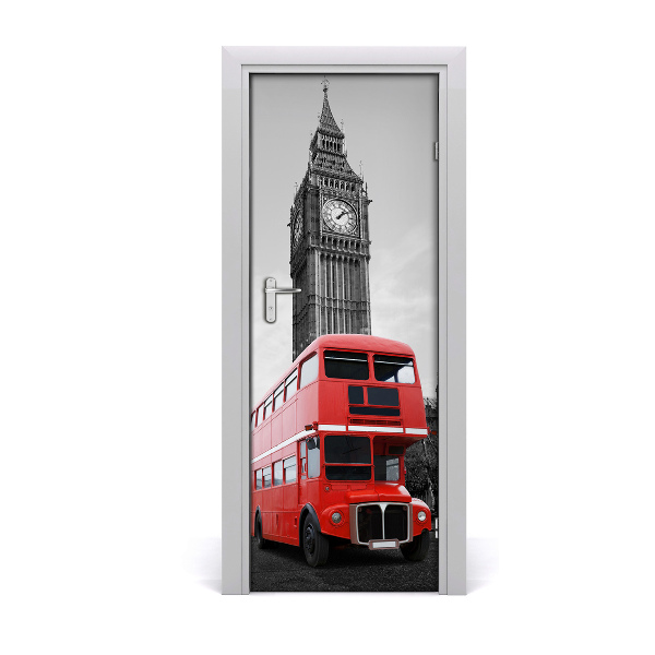 Self-adhesive door wallpaper London bus