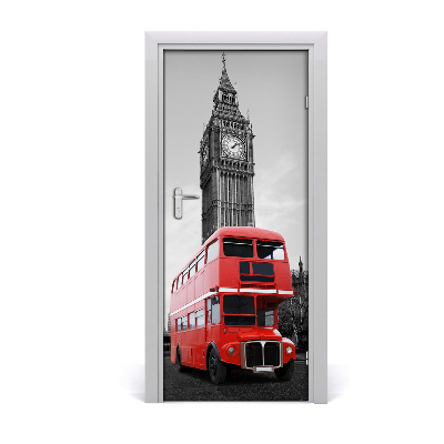 Self-adhesive door wallpaper London bus