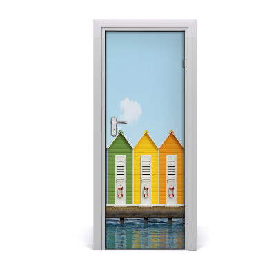 Self-adhesive door wallpaper Beach cabins