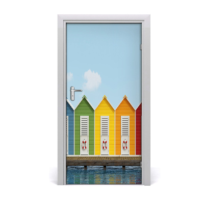 Self-adhesive door wallpaper Beach cabins