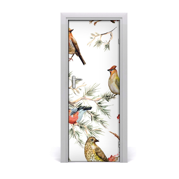 Self-adhesive door sticker Birds and conifers