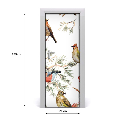 Self-adhesive door sticker Birds and conifers