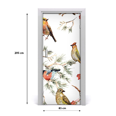 Self-adhesive door sticker Birds and conifers