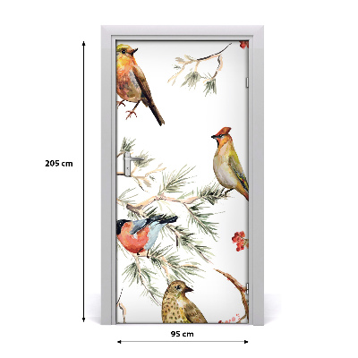 Self-adhesive door sticker Birds and conifers