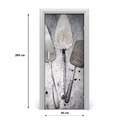 Self-adhesive door wallpaper Metal cutlery