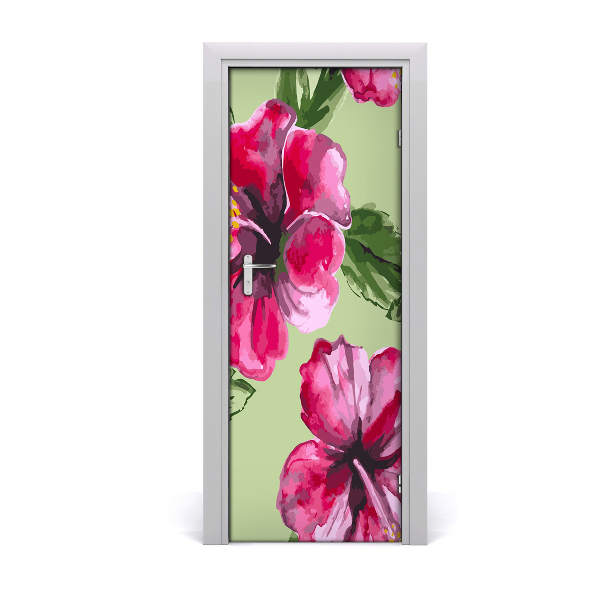 Self-adhesive door veneer Hawaiian flowers