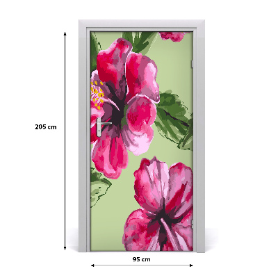 Self-adhesive door veneer Hawaiian flowers