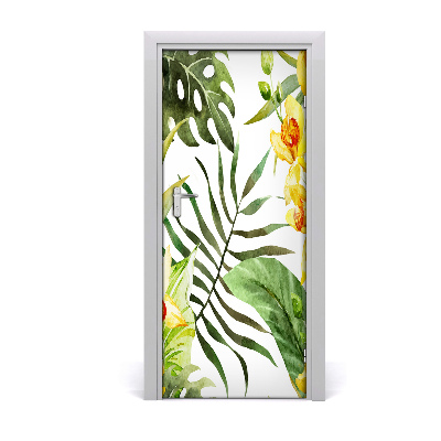 Self-adhesive door sticker Tropical flowers