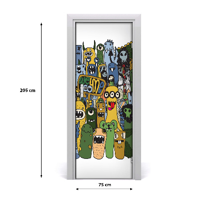 Self-adhesive door wallpaper Crazy monsters