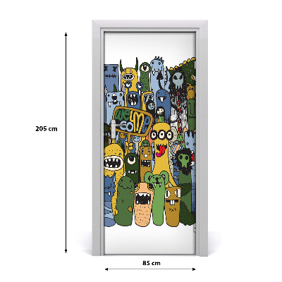 Self-adhesive door wallpaper Crazy monsters