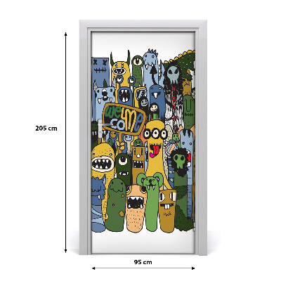 Self-adhesive door wallpaper Crazy monsters