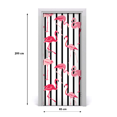 Self-adhesive door sticker Flamingos and stripes