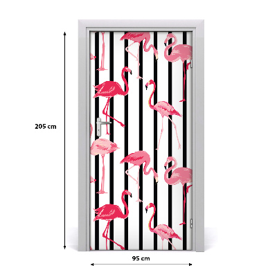 Self-adhesive door sticker Flamingos and stripes