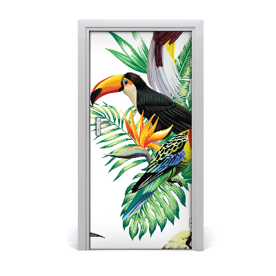 Self-adhesive door sticker Tropical birds