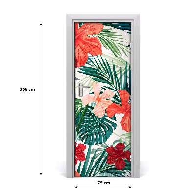 Self-adhesive door veneer Hawaiian flowers