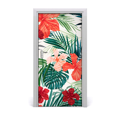 Self-adhesive door veneer Hawaiian flowers