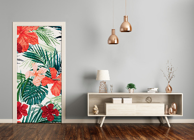 Self-adhesive door veneer Hawaiian flowers