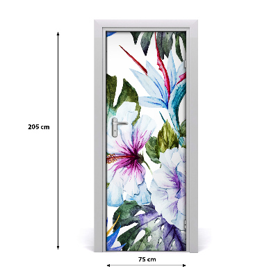 Self-adhesive door veneer Hawaiian flowers