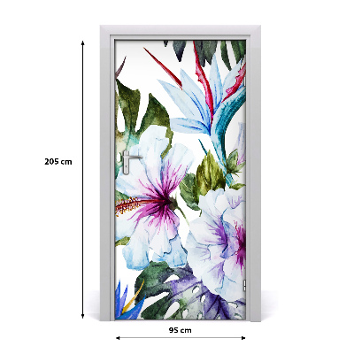 Self-adhesive door veneer Hawaiian flowers