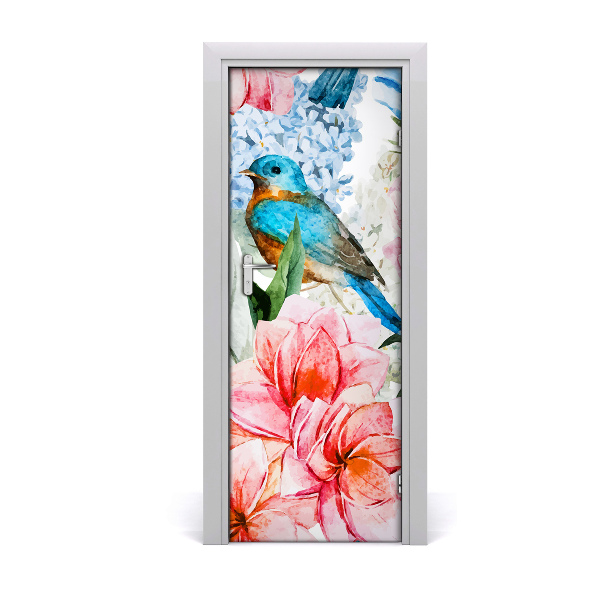 Self-adhesive door veneer Flowers and birds