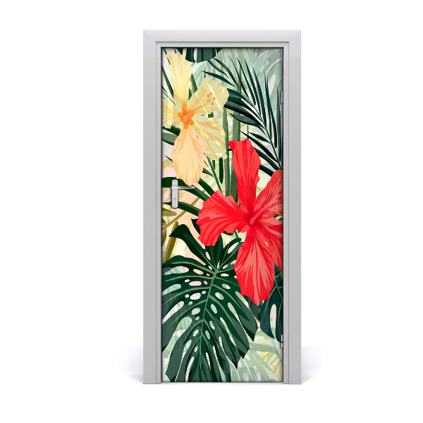 Self-adhesive door veneer Hawaiian flowers