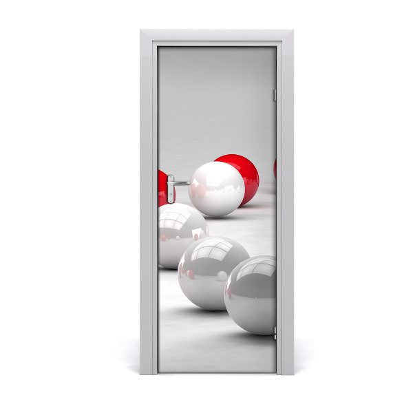 Self-adhesive door sticker Red and white balls