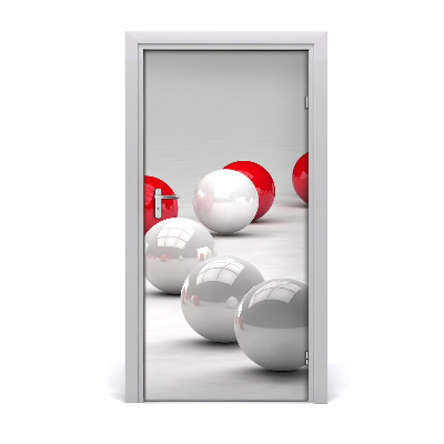 Self-adhesive door sticker Red and white balls