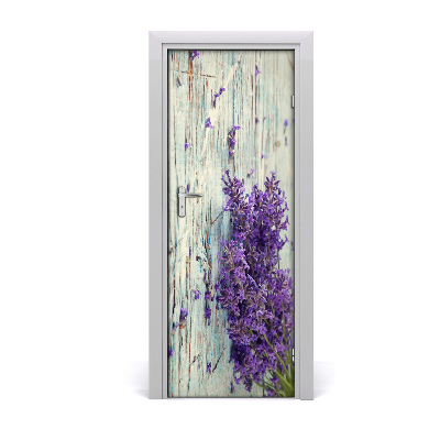 Self-adhesive door sticker Lavender on the wood