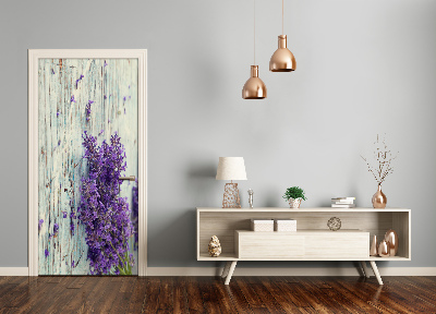 Self-adhesive door sticker Lavender on the wood