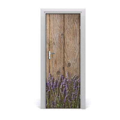 Self-adhesive door sticker Lavender on the wood