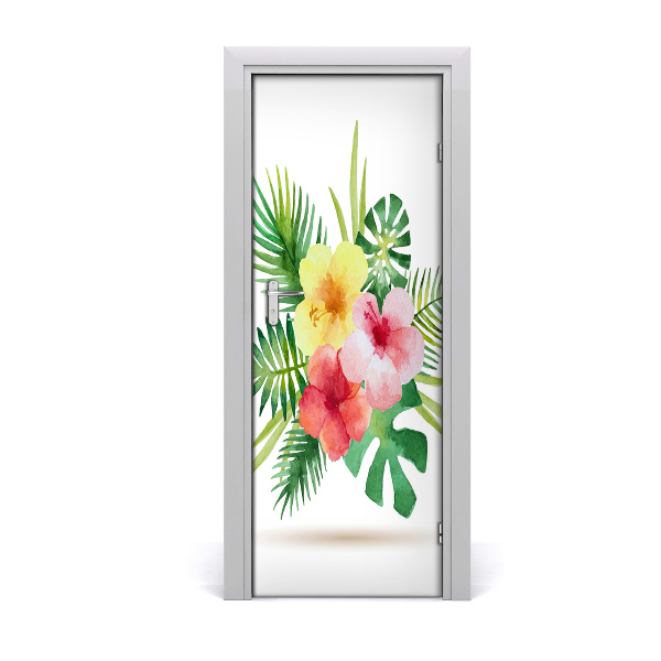 Self-adhesive door veneer Hawaiian flowers