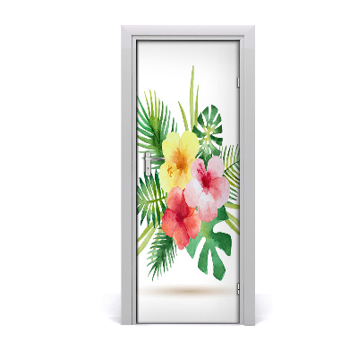 Self-adhesive door veneer Hawaiian flowers