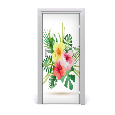 Self-adhesive door veneer Hawaiian flowers