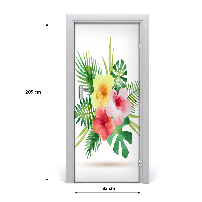 Self-adhesive door veneer Hawaiian flowers