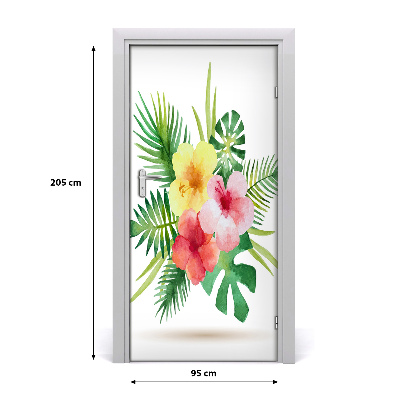 Self-adhesive door veneer Hawaiian flowers