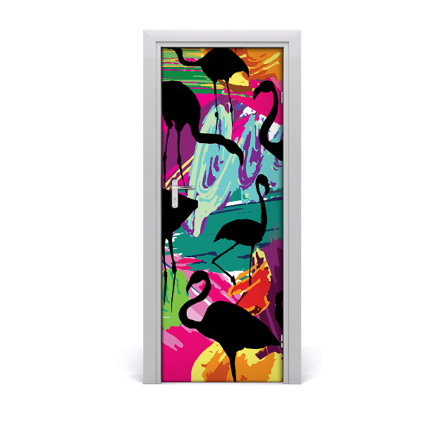 Self-adhesive door sticker Wall of flamingos