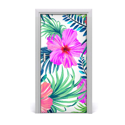 Self-adhesive door veneer Hawaiian flowers