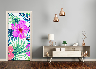 Self-adhesive door veneer Hawaiian flowers