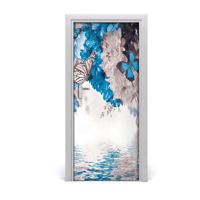 Self-adhesive door sticker Flowers and butterflies