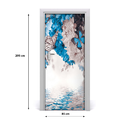 Self-adhesive door sticker Flowers and butterflies