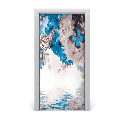 Self-adhesive door sticker Flowers and butterflies